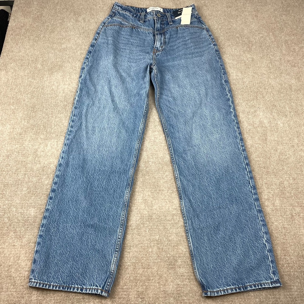 Abercrombie & Fitch Wide Jeans Womens 2R/26 Blue Denim Logo The Loose High Rise
